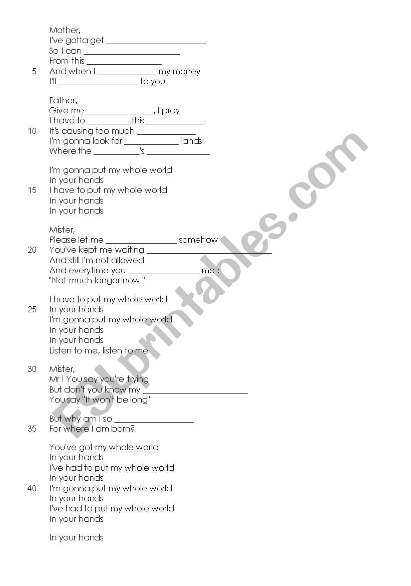 in your hands, gap fill worksheet