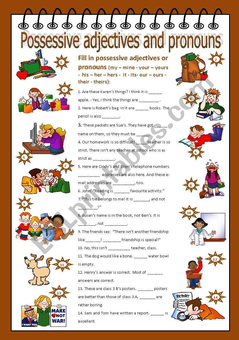 Possessive Adjectives And Pronouns ESL Worksheet By Poohbear