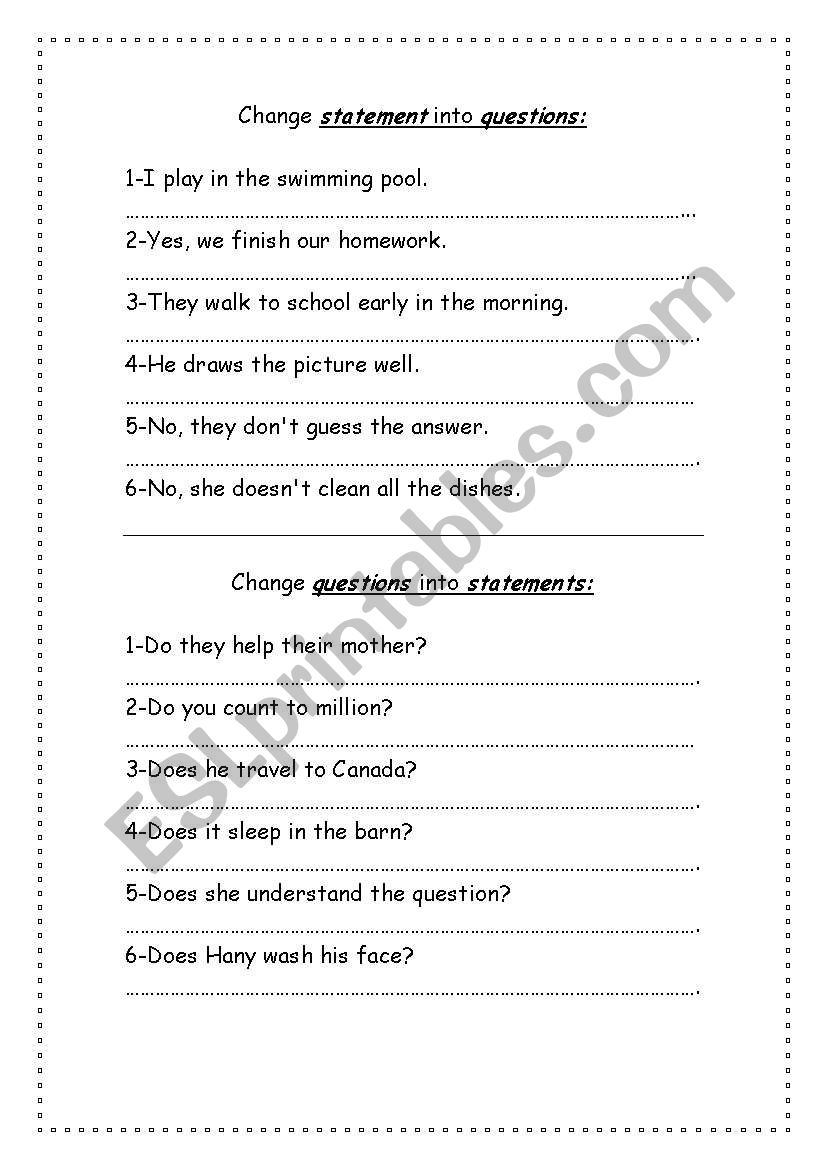 English Worksheets Change Into Negative