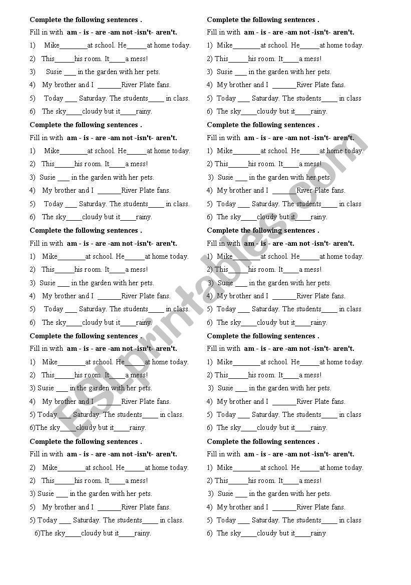 verb To Be worksheet