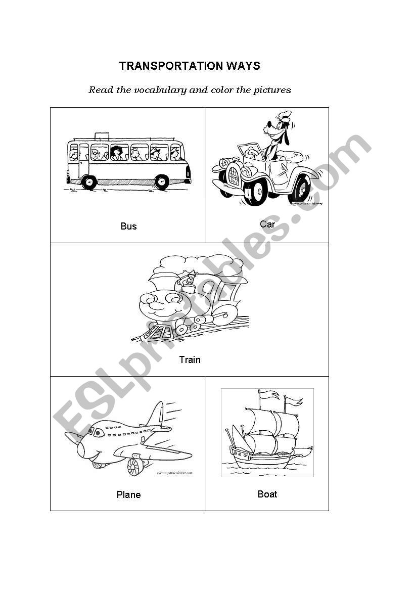 Transportation ways worksheet