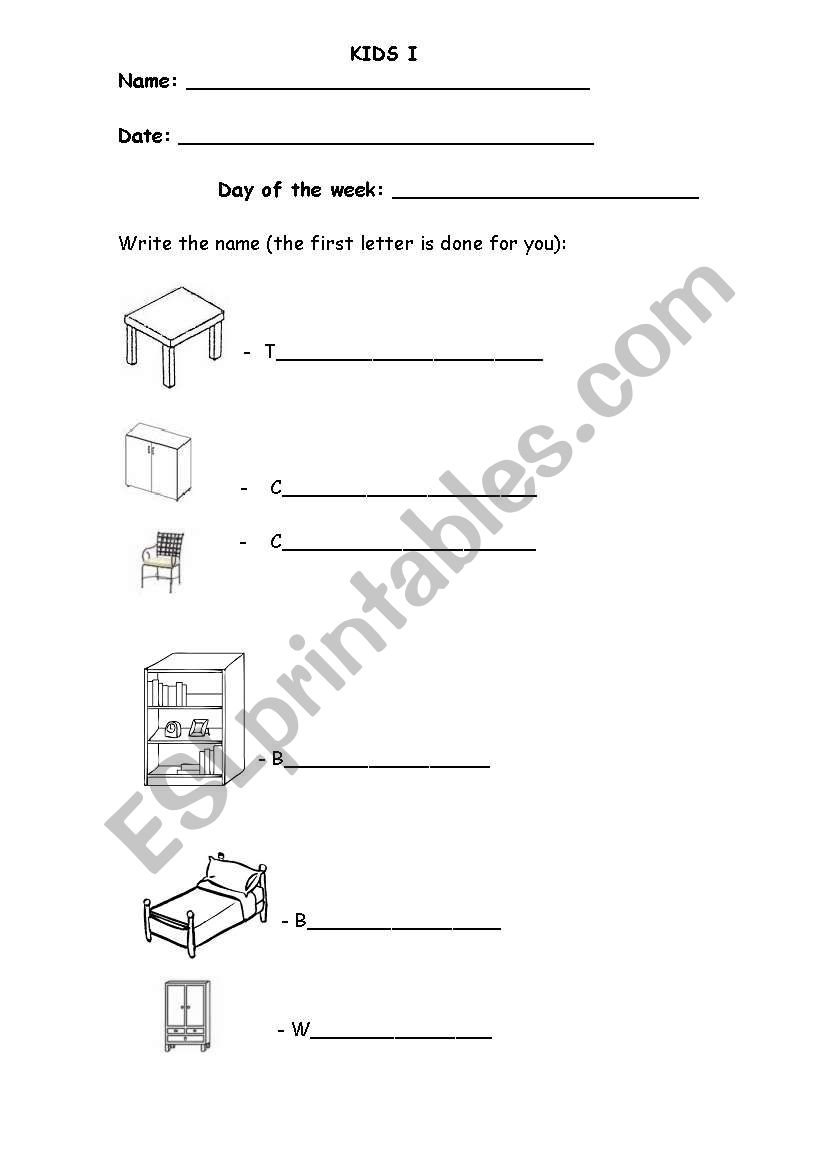 Furniture worksheet