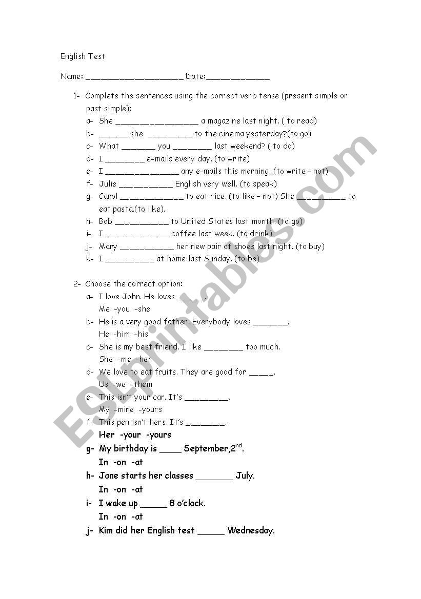 English Worksheets: Test