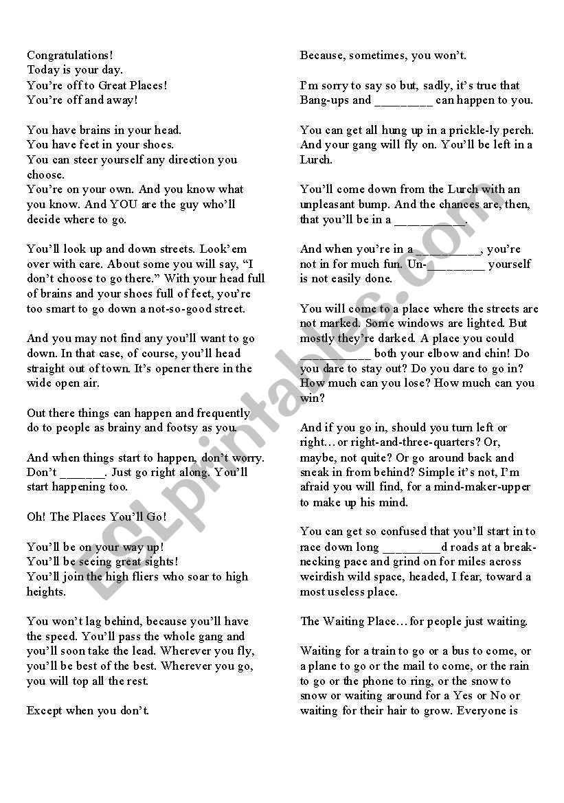 english-worksheets-fill-in-the-blanks-with-oh-the-places-you-ll-go