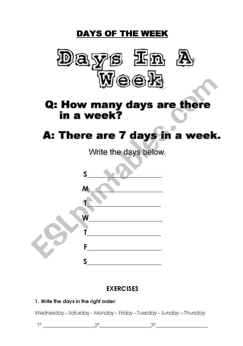 DAYS OF THE WEEK worksheet