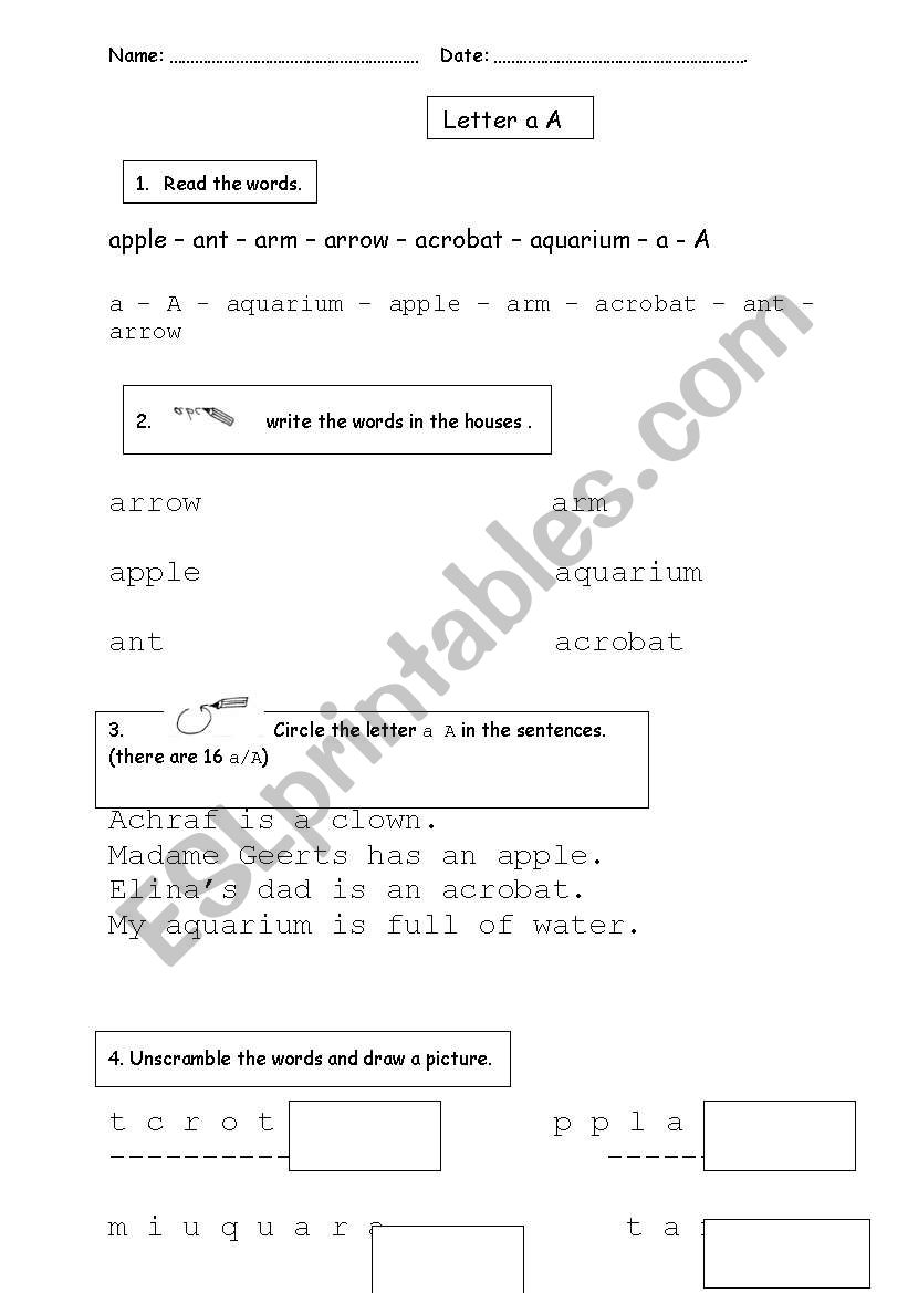 worksheet letter a worksheet