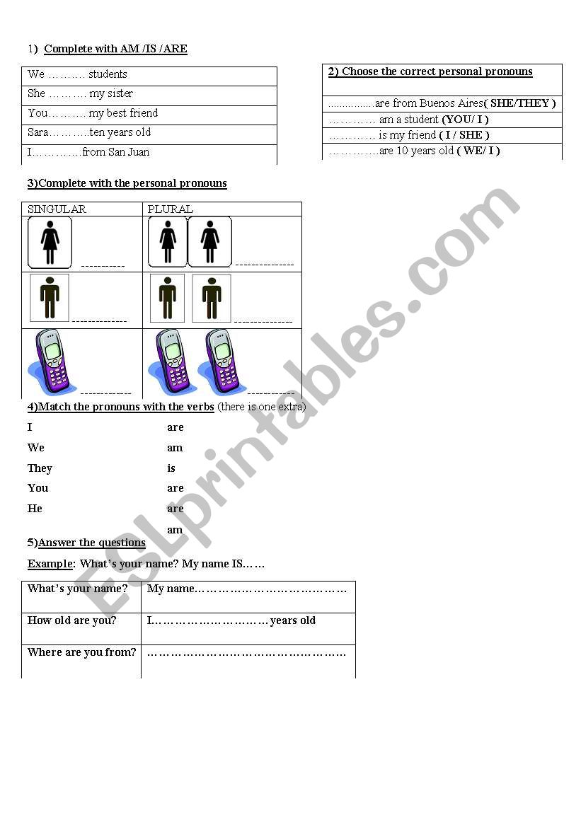  pronouns and verbs to-be worksheet