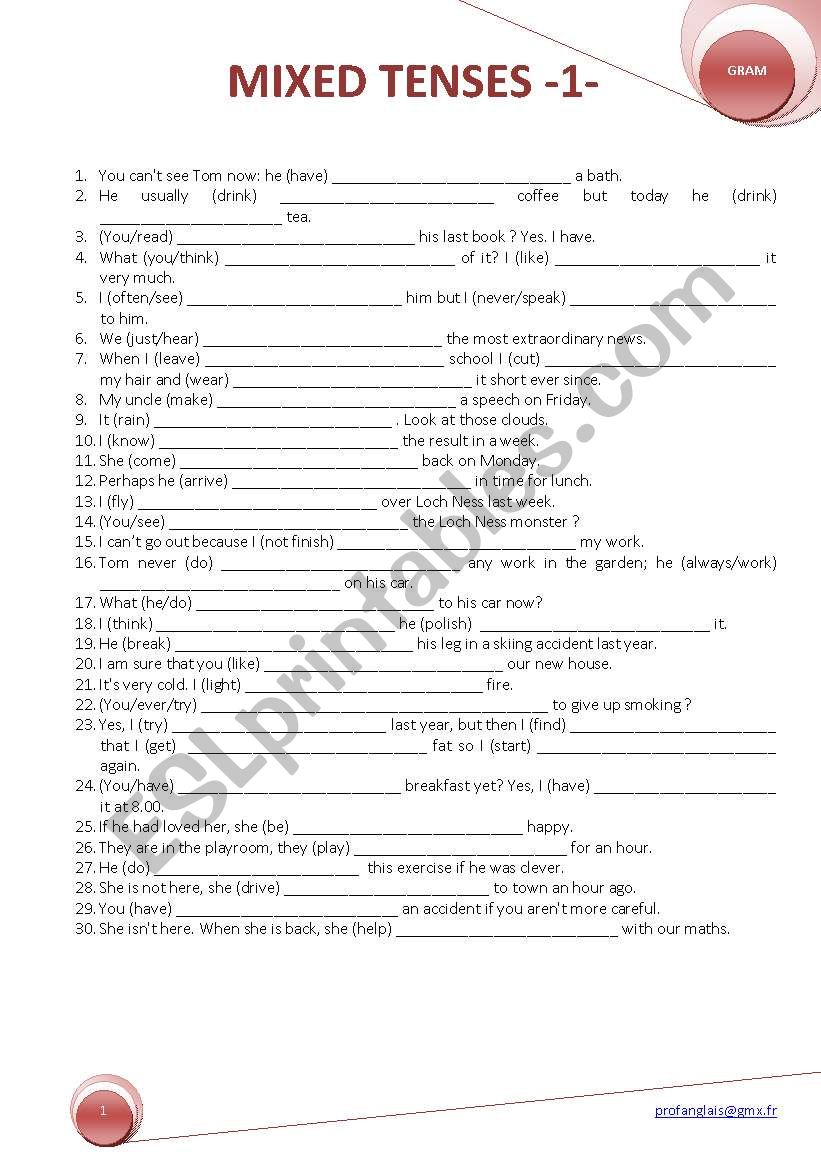 MIXED TENSES -1- worksheet