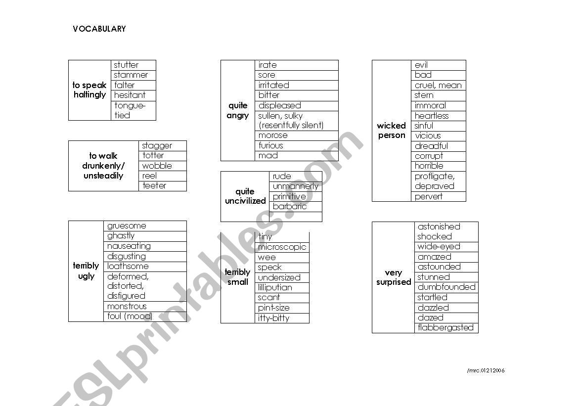 vocabulary: synonyms worksheet