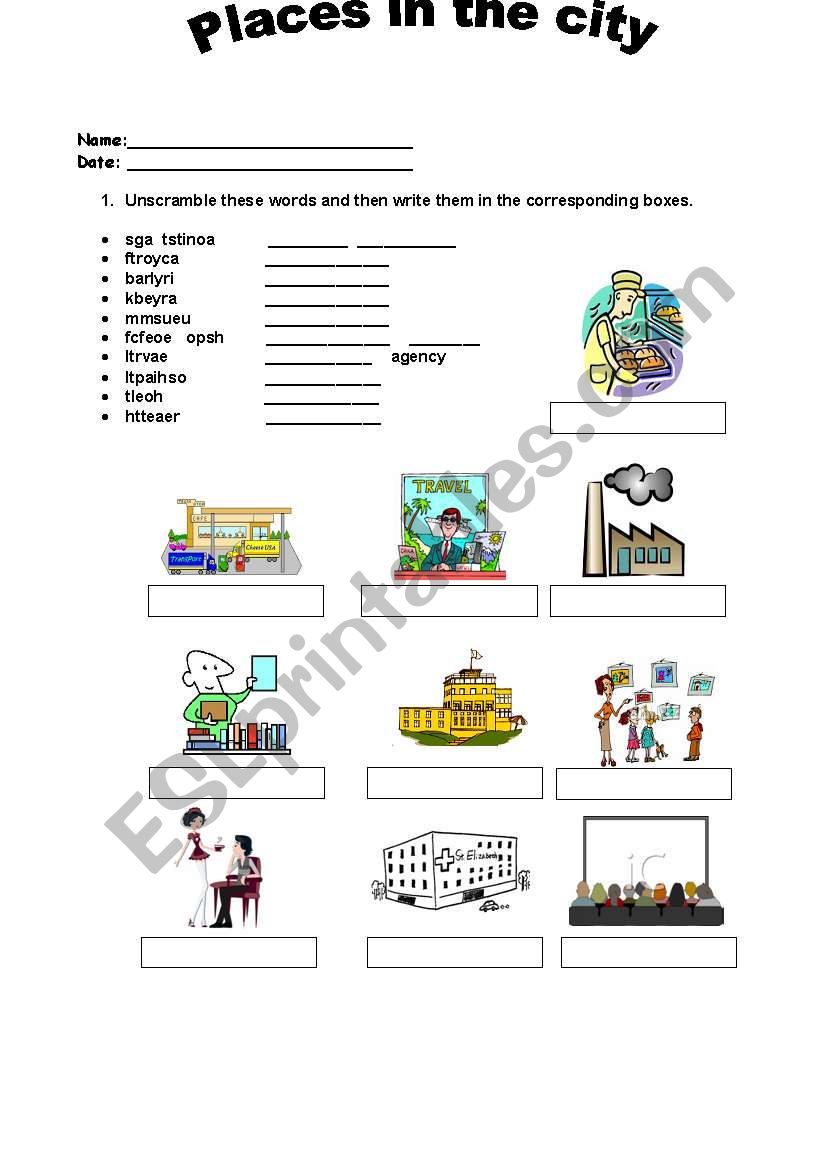 name worksheet kindergarten ESL THE CITY PLACES PAISITA worksheet  IN  by