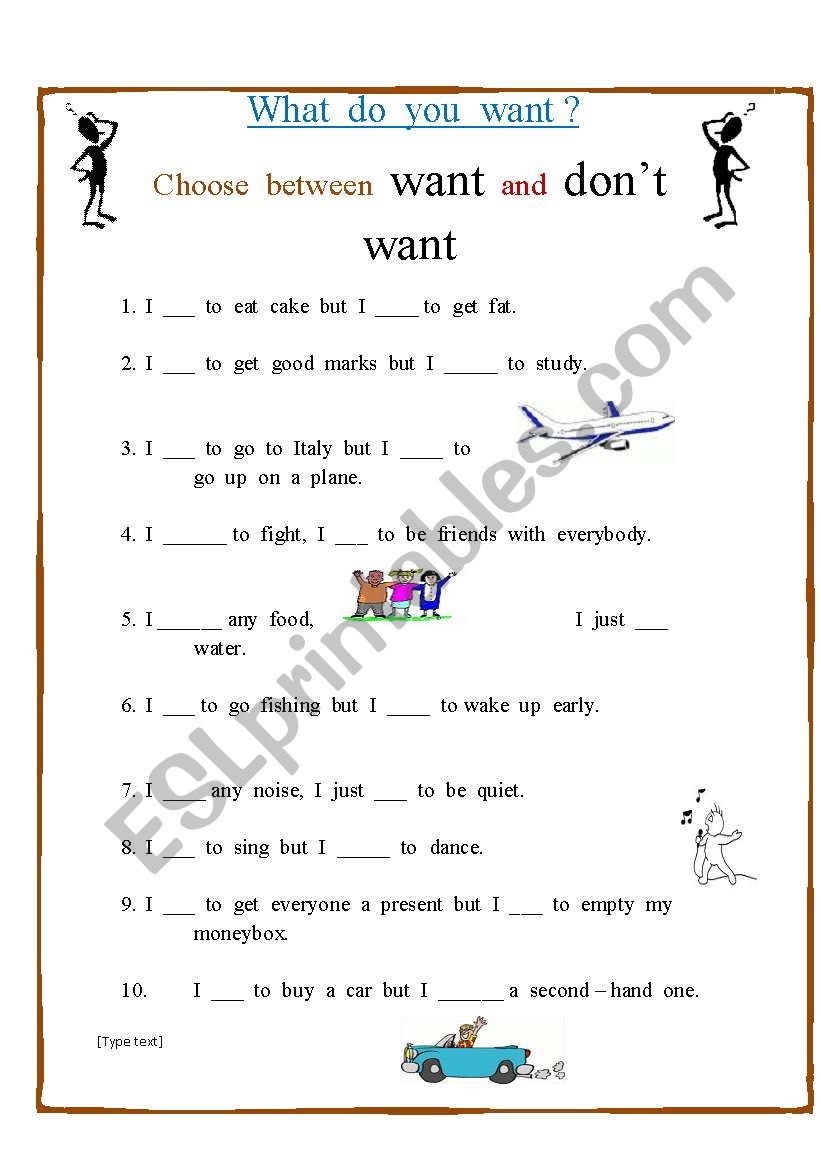 want / dont want worksheet