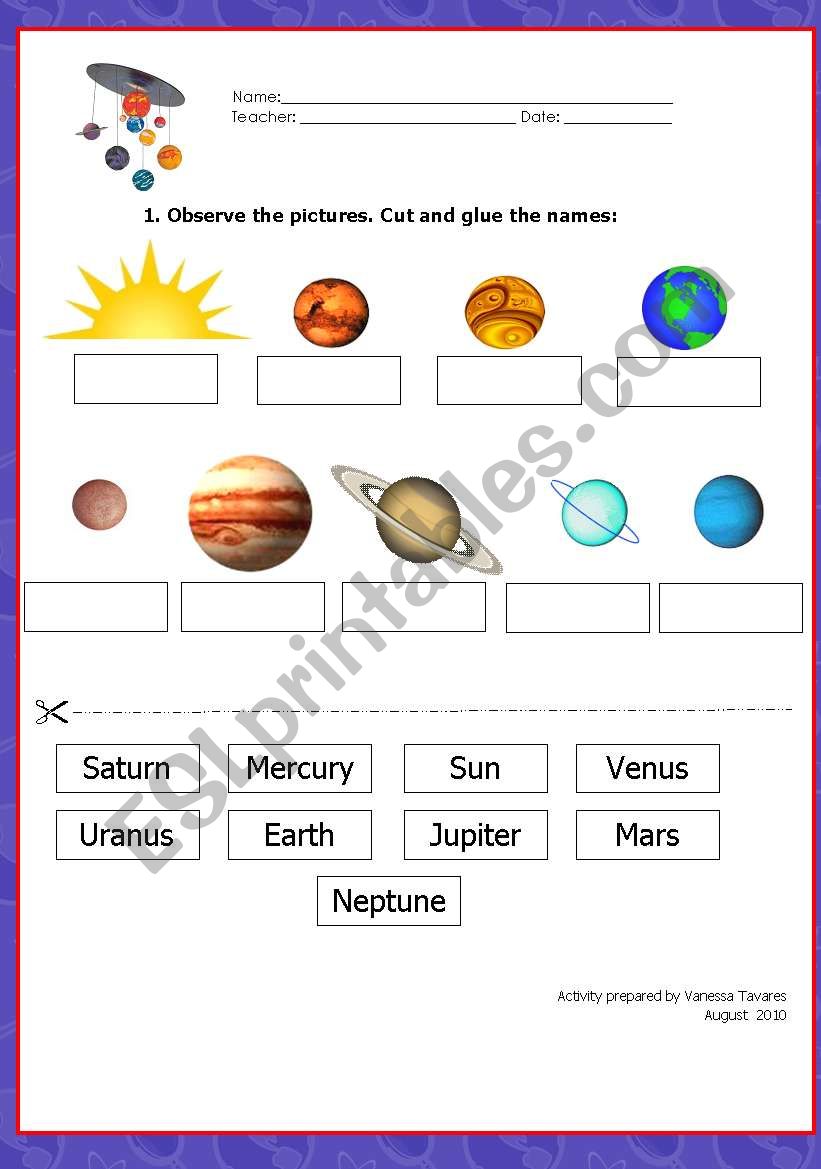 printable worksheet v ESL System Cut Glue Baby  worksheet  The Solar V by and