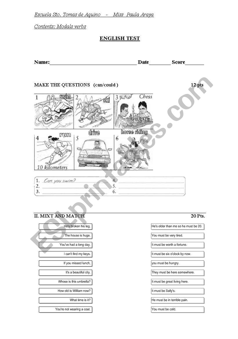 test modals verbs worksheet