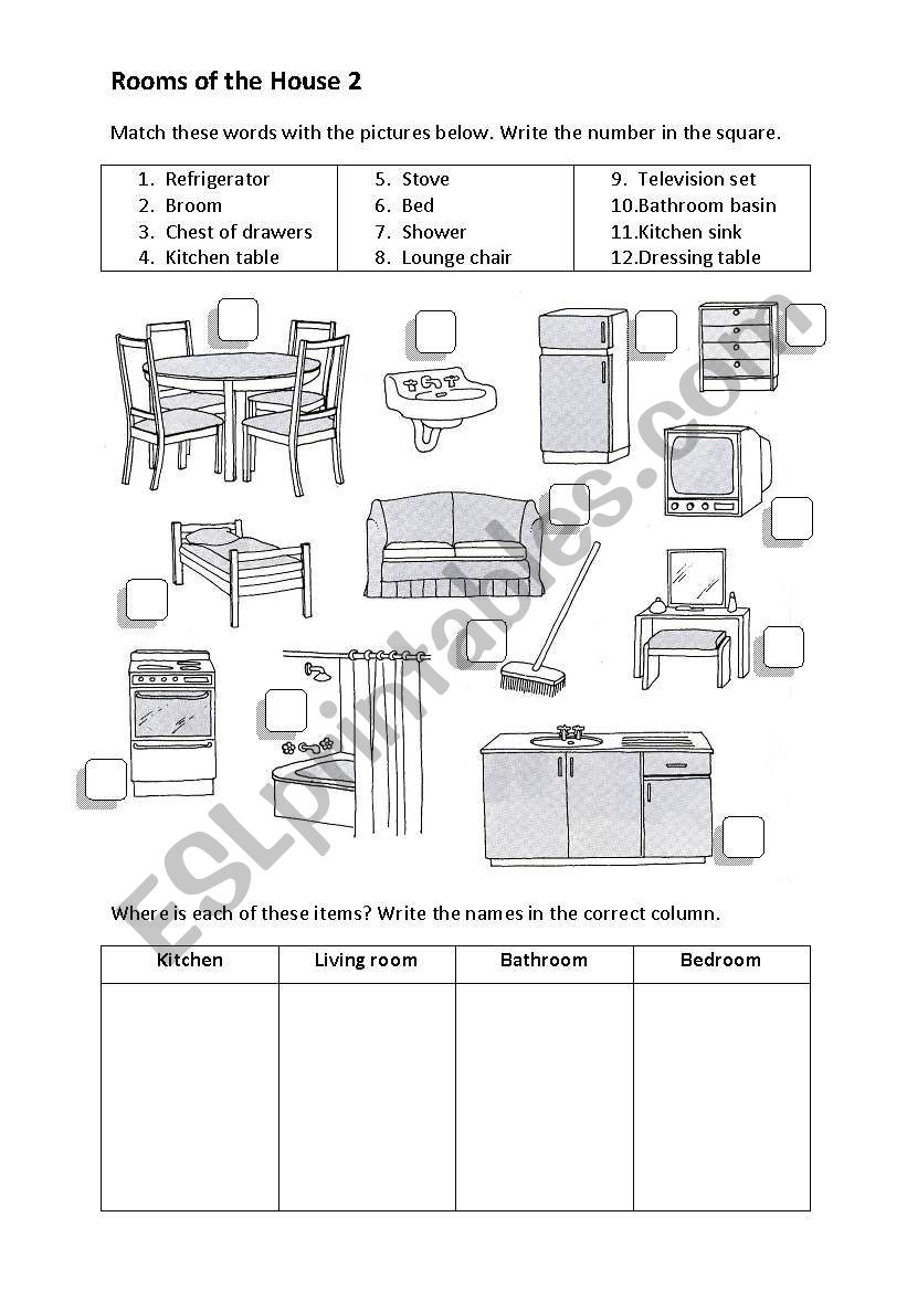 Rooms of the House 2 - ESL worksheet by Apodo