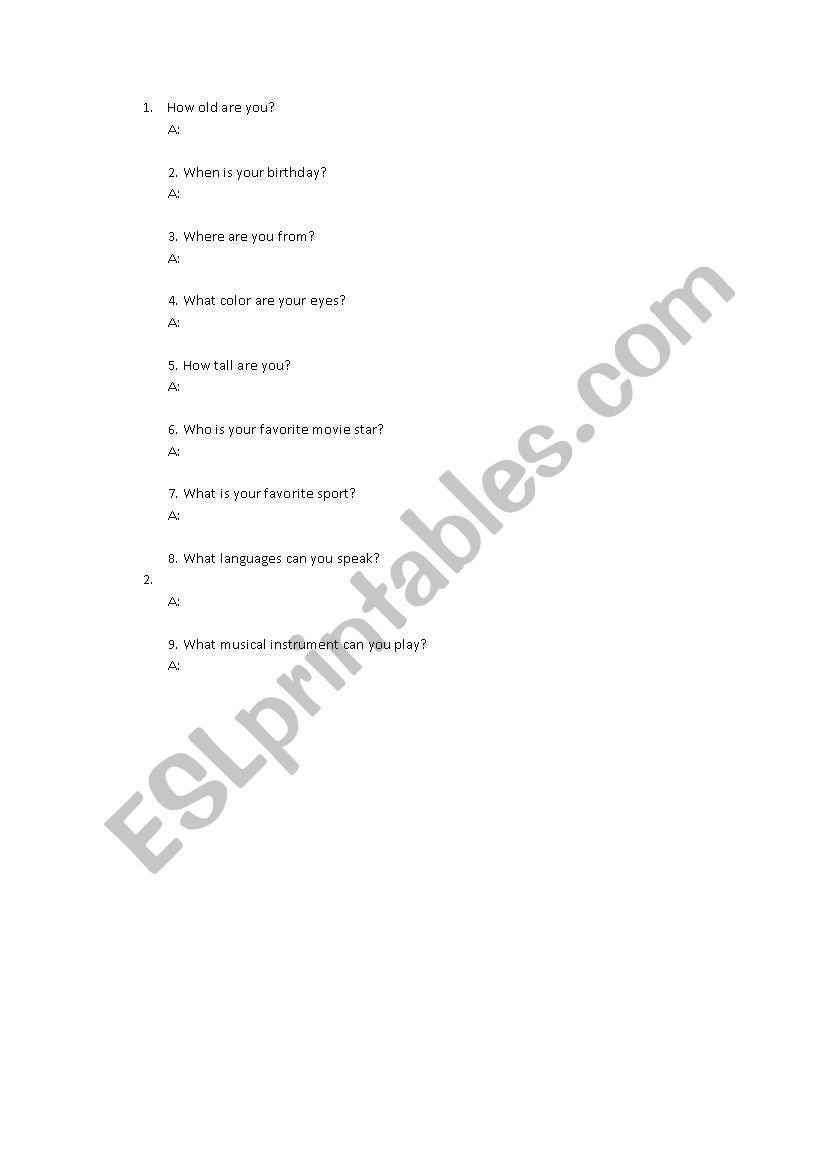 tests worksheet