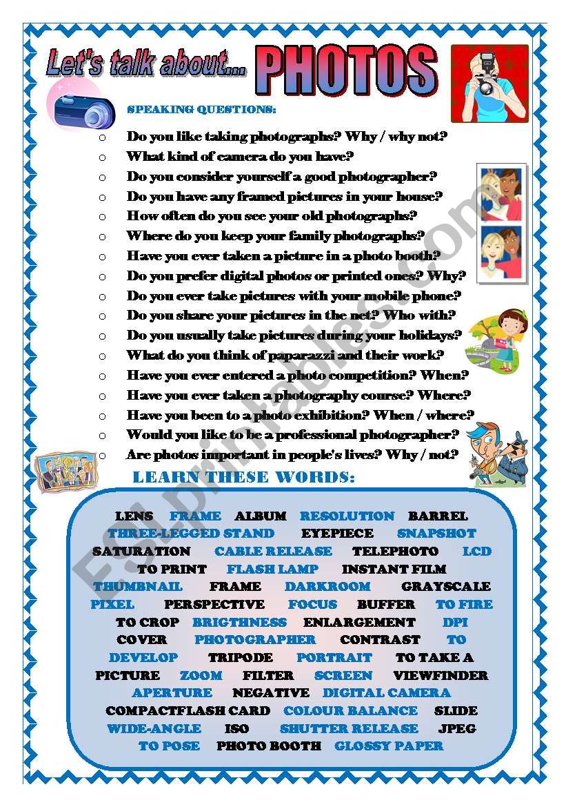 Let´s Talk About Photos Speaking Series 69 Esl Worksheet By Joebcn 