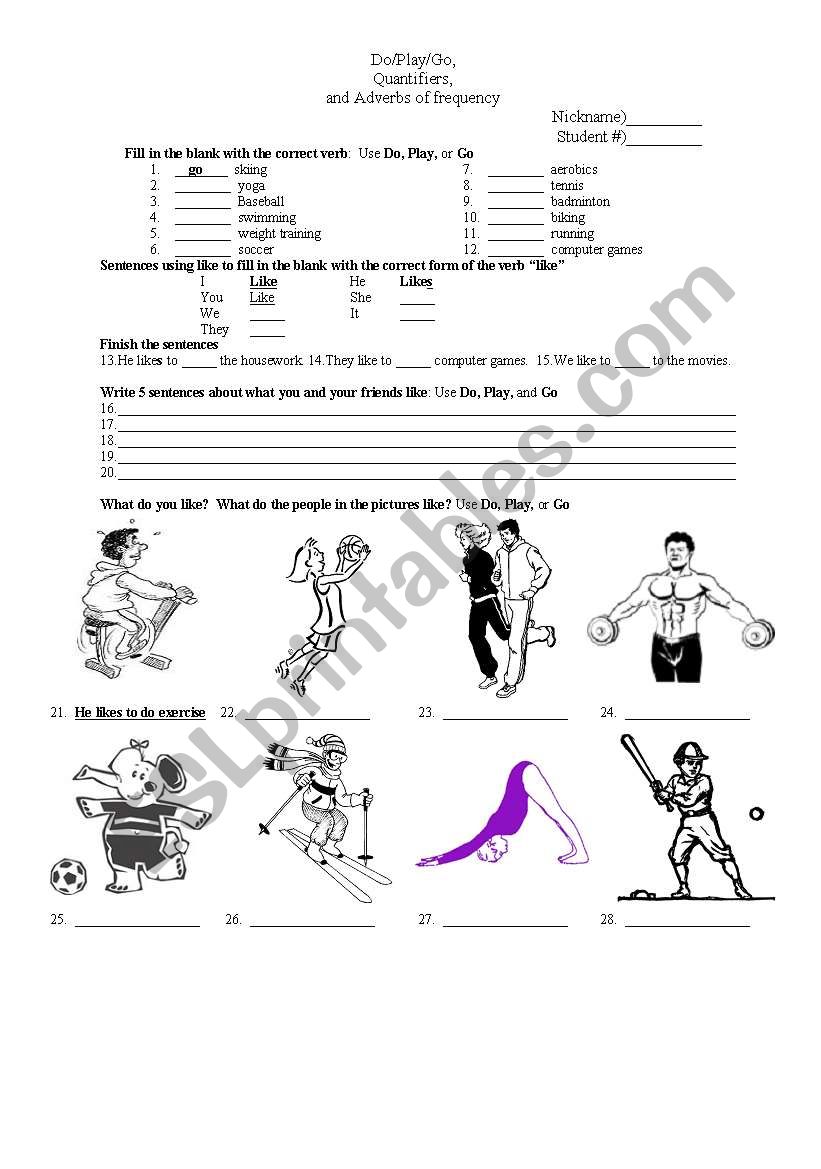 Do/ Play/ Go worksheet