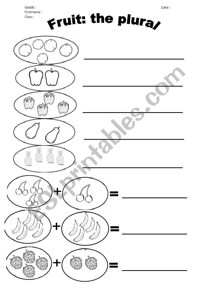 Fruit+plural worksheet