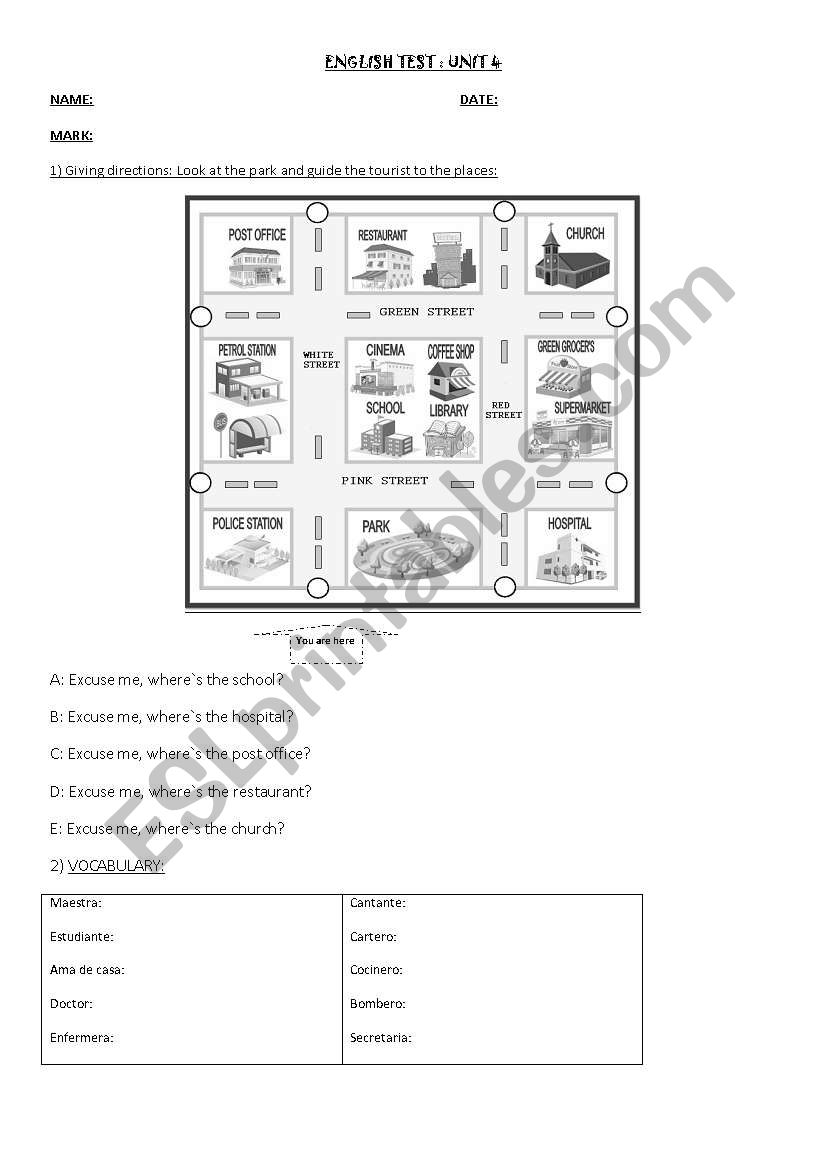the city tour worksheet