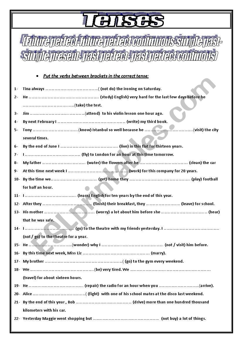 tenses  worksheet