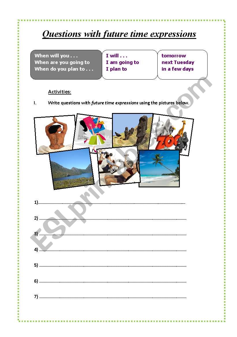 English Worksheets Questions With Future Time Expressions