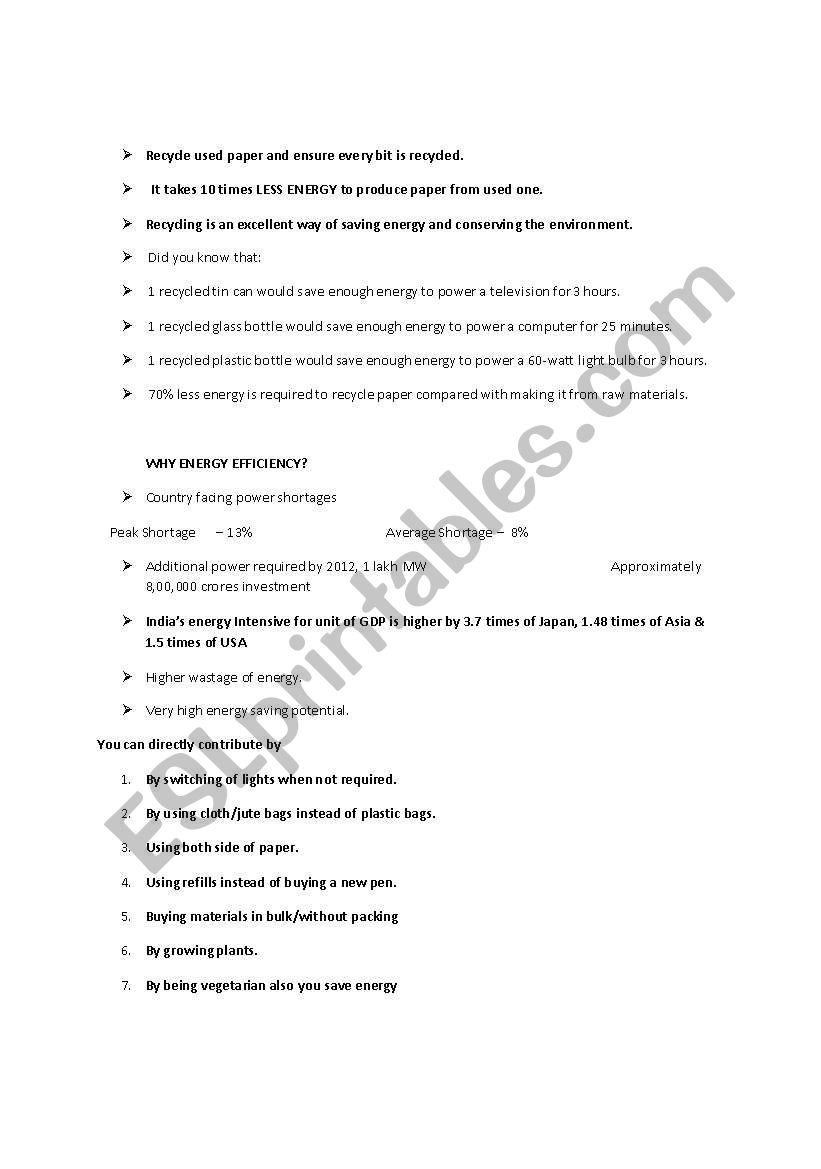 How to save our environment worksheet