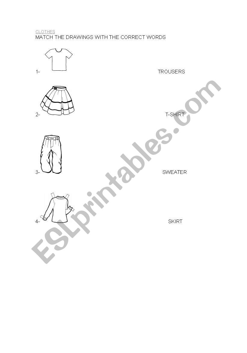 Clothes - Matching activity worksheet
