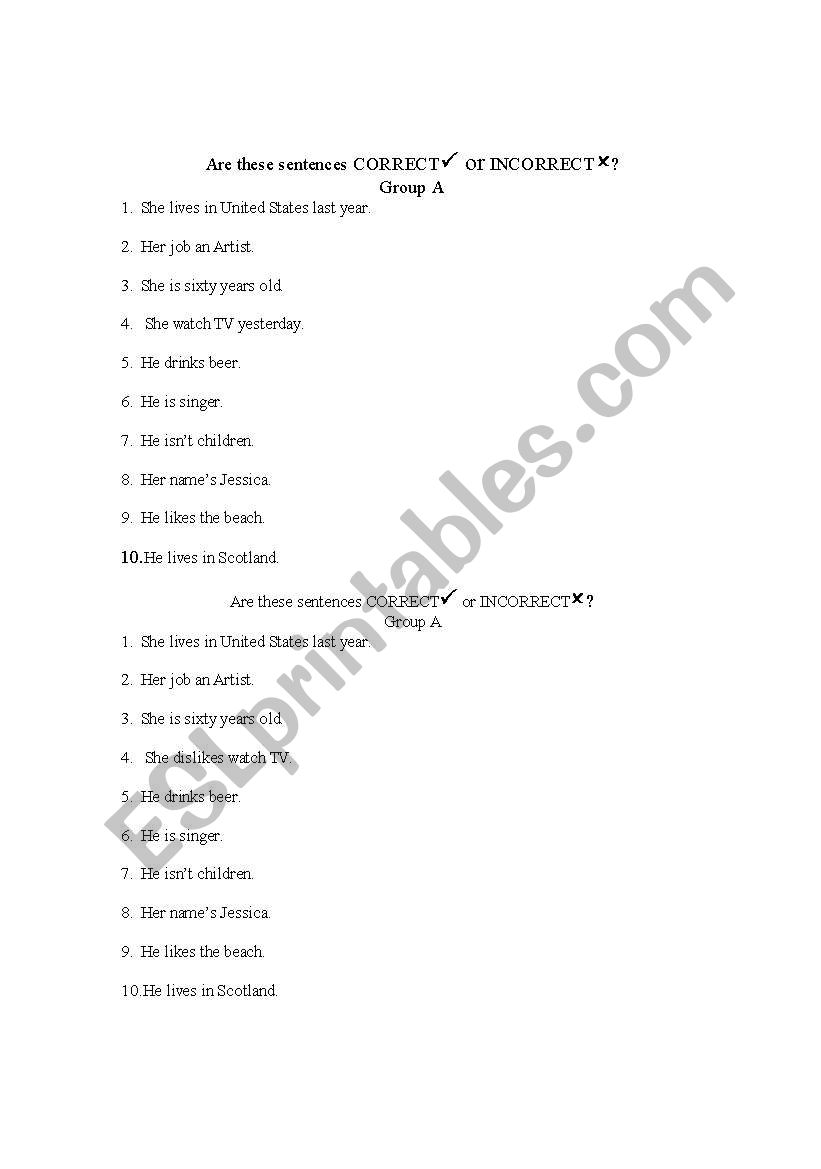 English Worksheets Check If The Sentence Is Correct