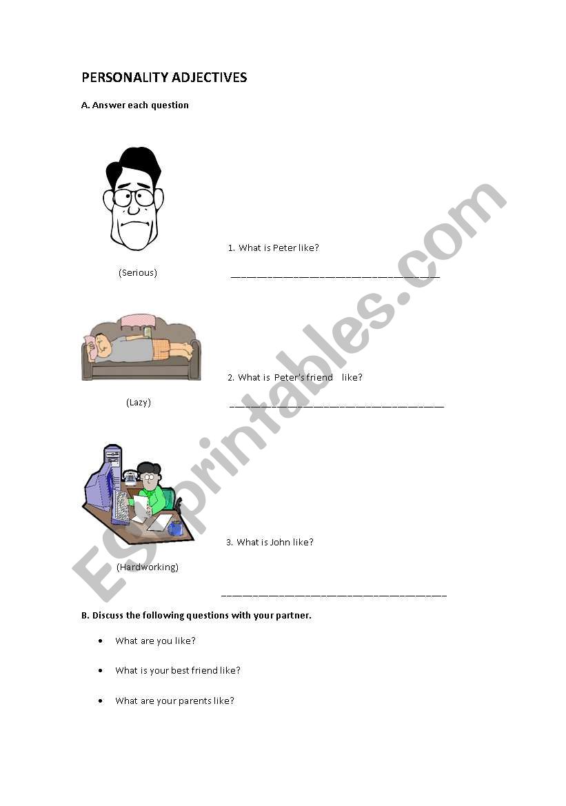 Personality Adjectives worksheet