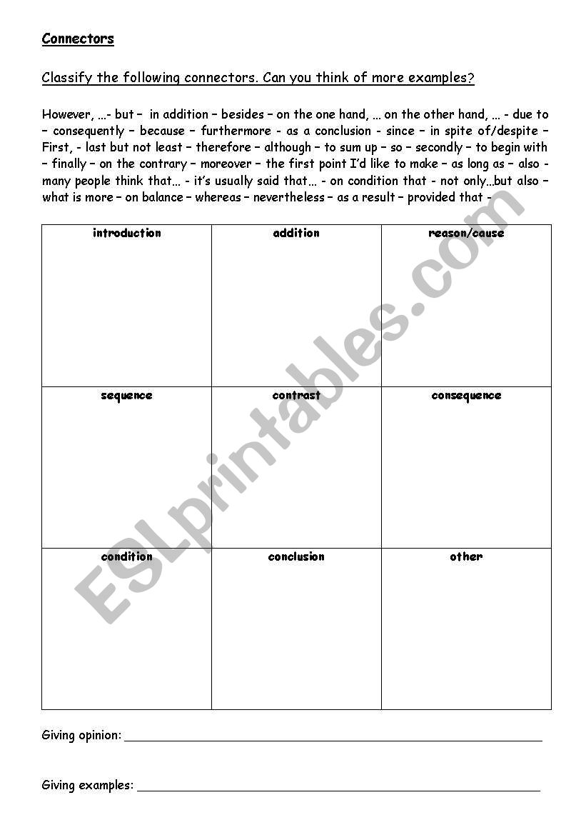 connectors - ESL worksheet by rpber