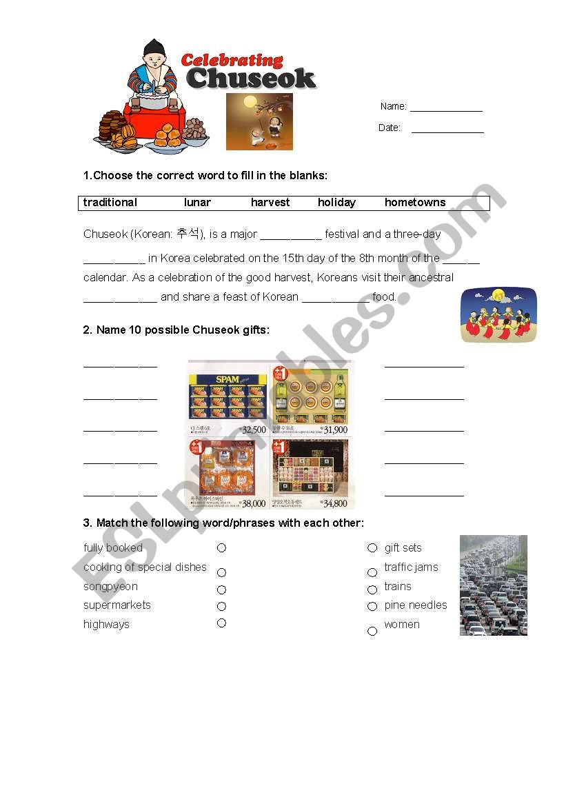 Chuseok worksheet