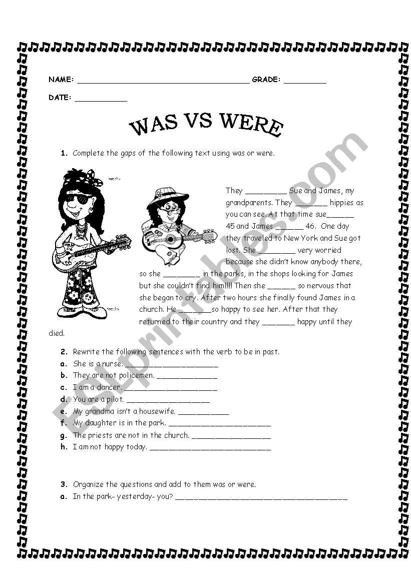 Was Vs Were ESL Worksheet By Zoeteengel