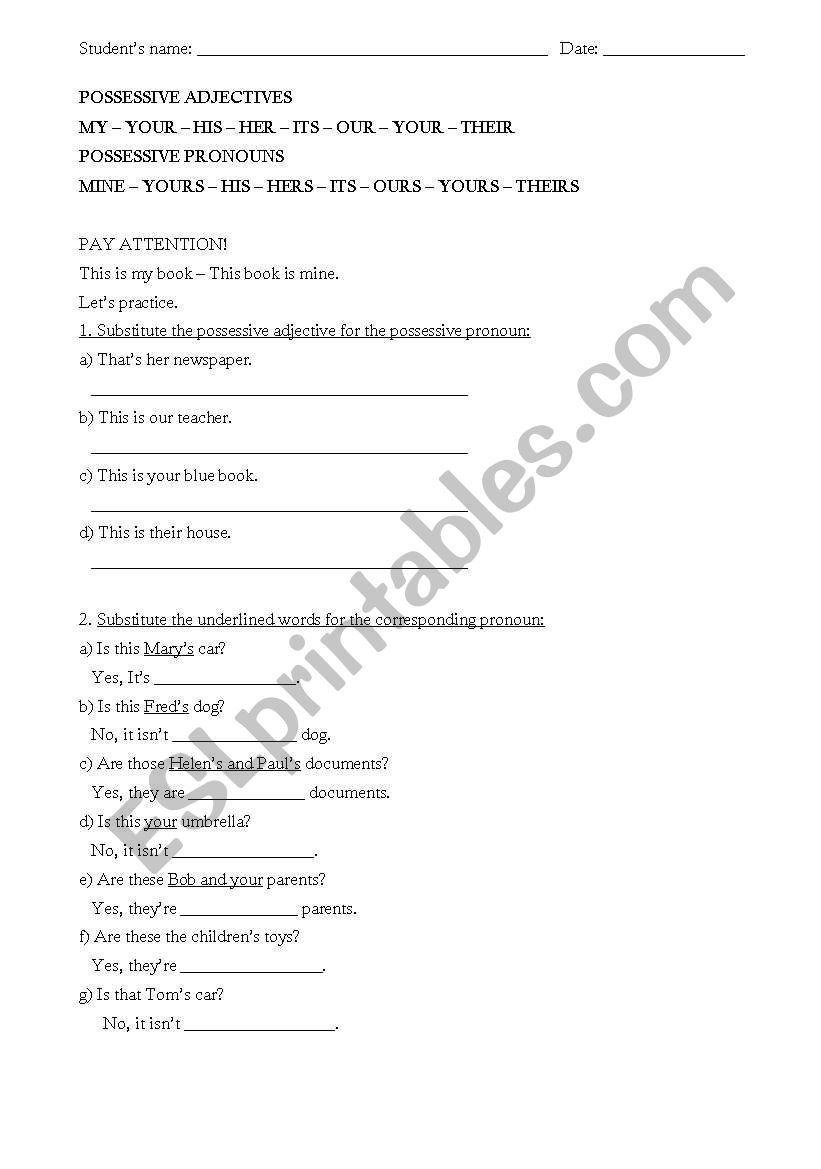 Possessives worksheet