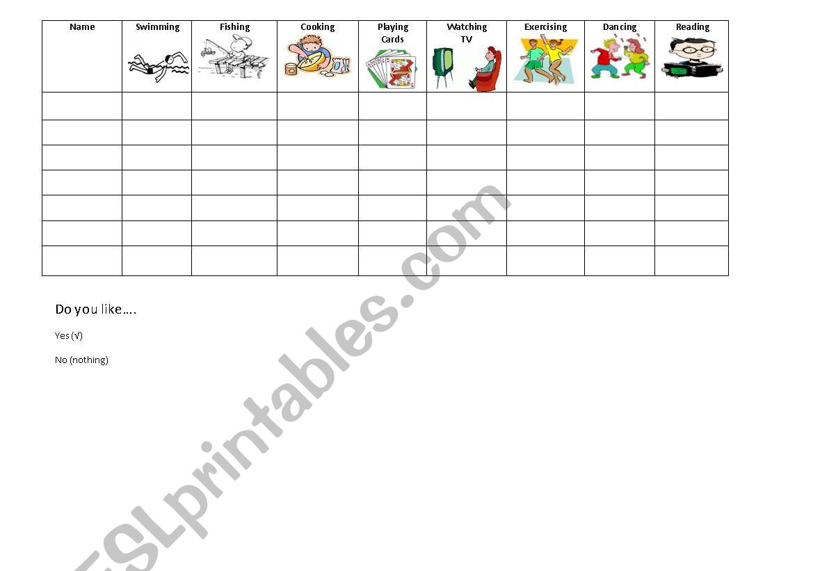 What do you like to do chart worksheet