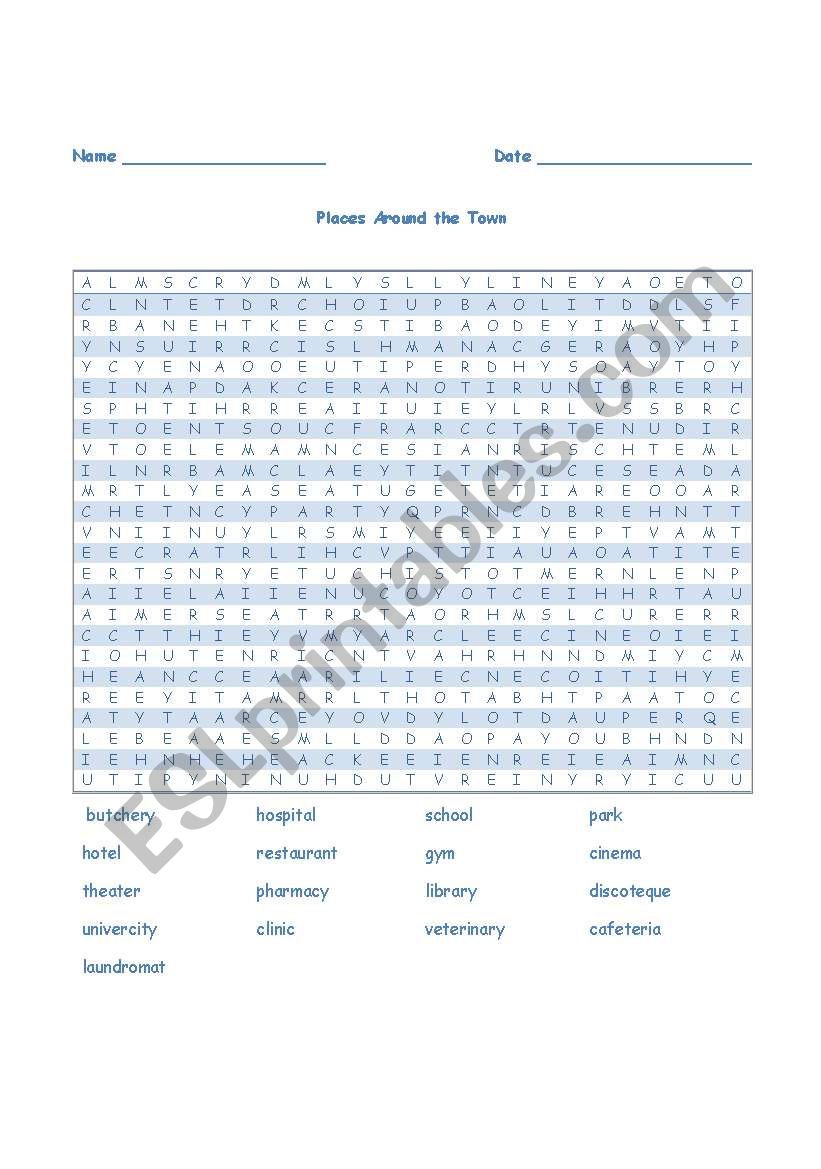 Places Around the Town worksheet