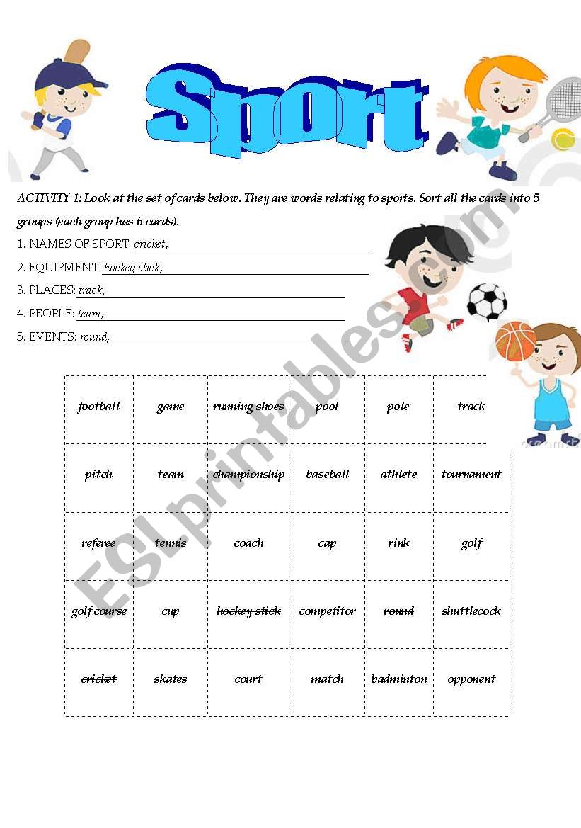 English Worksheets Speaking About Sport