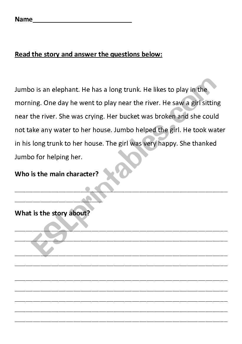 Main Character and Gist worksheet