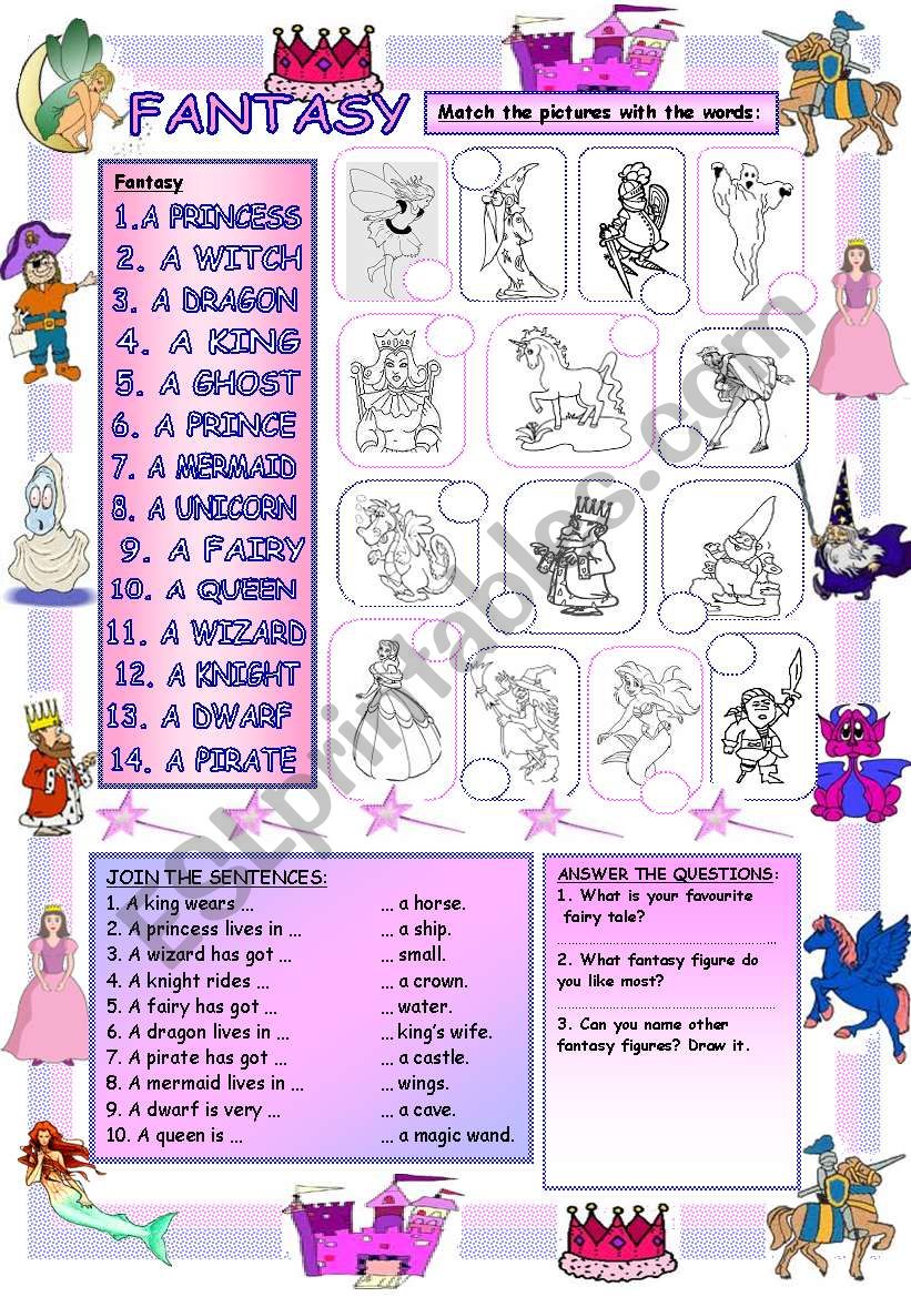 Elementary Vocabulary Series13 Fantasy ESL Worksheet By Mish cz