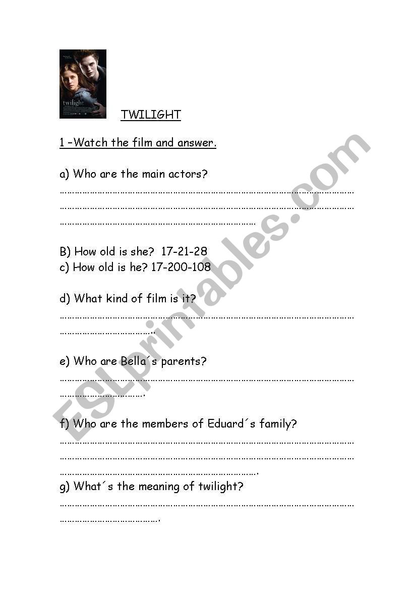 twilight worksheet