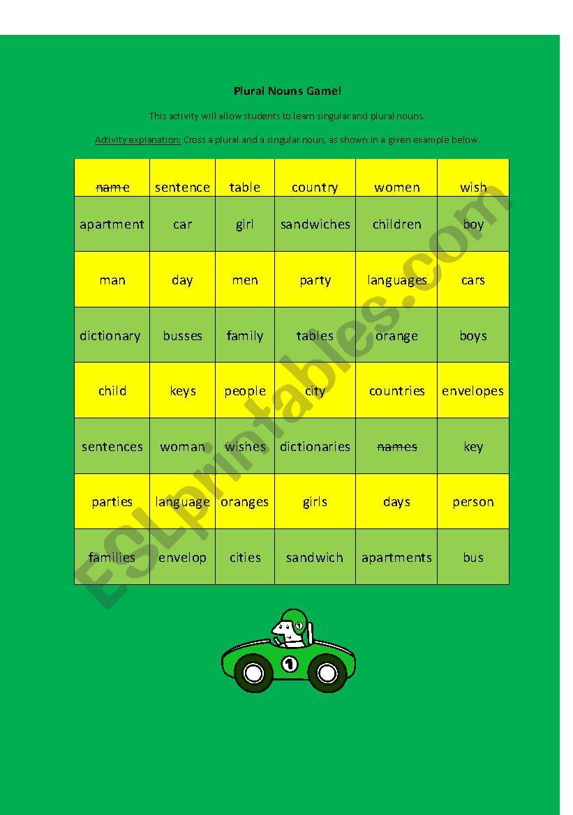 Plural Nouns Game worksheet
