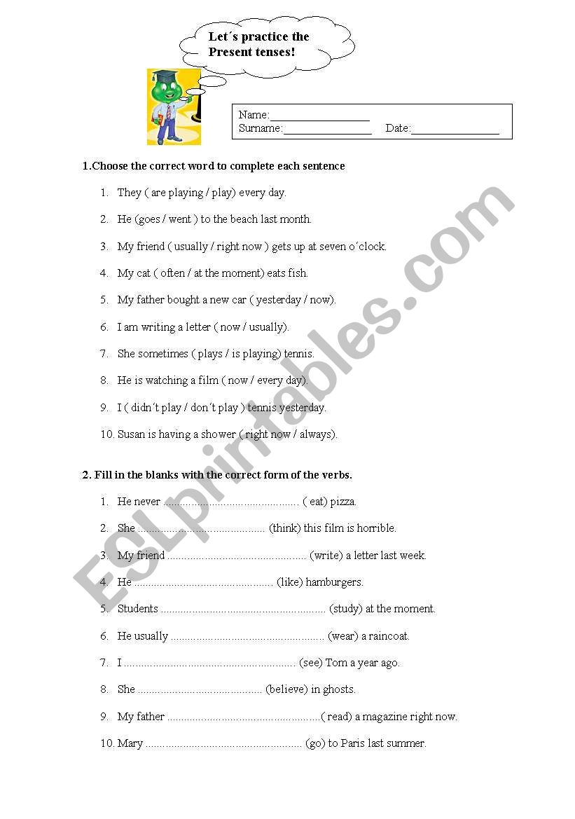 Let´s practice the present tenses - ESL worksheet by raki