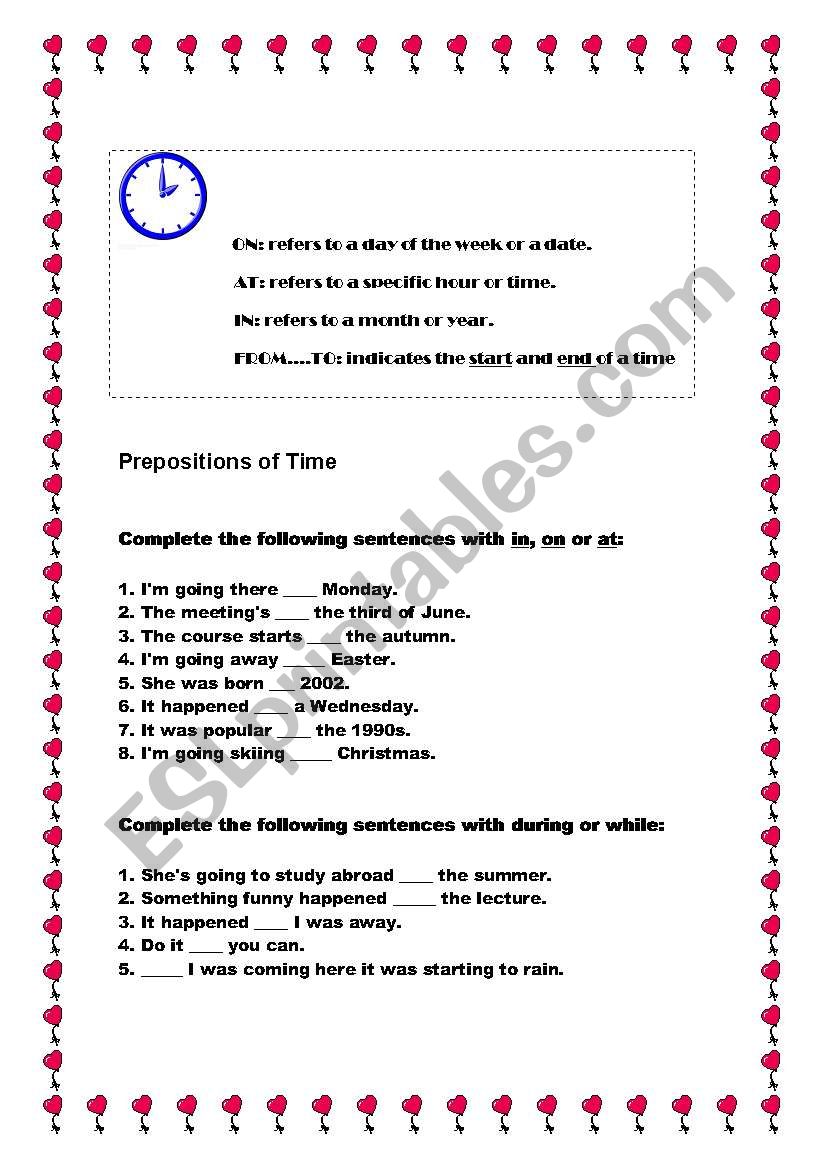 Prepositions of time ON - AT -  IN - FROM - TO