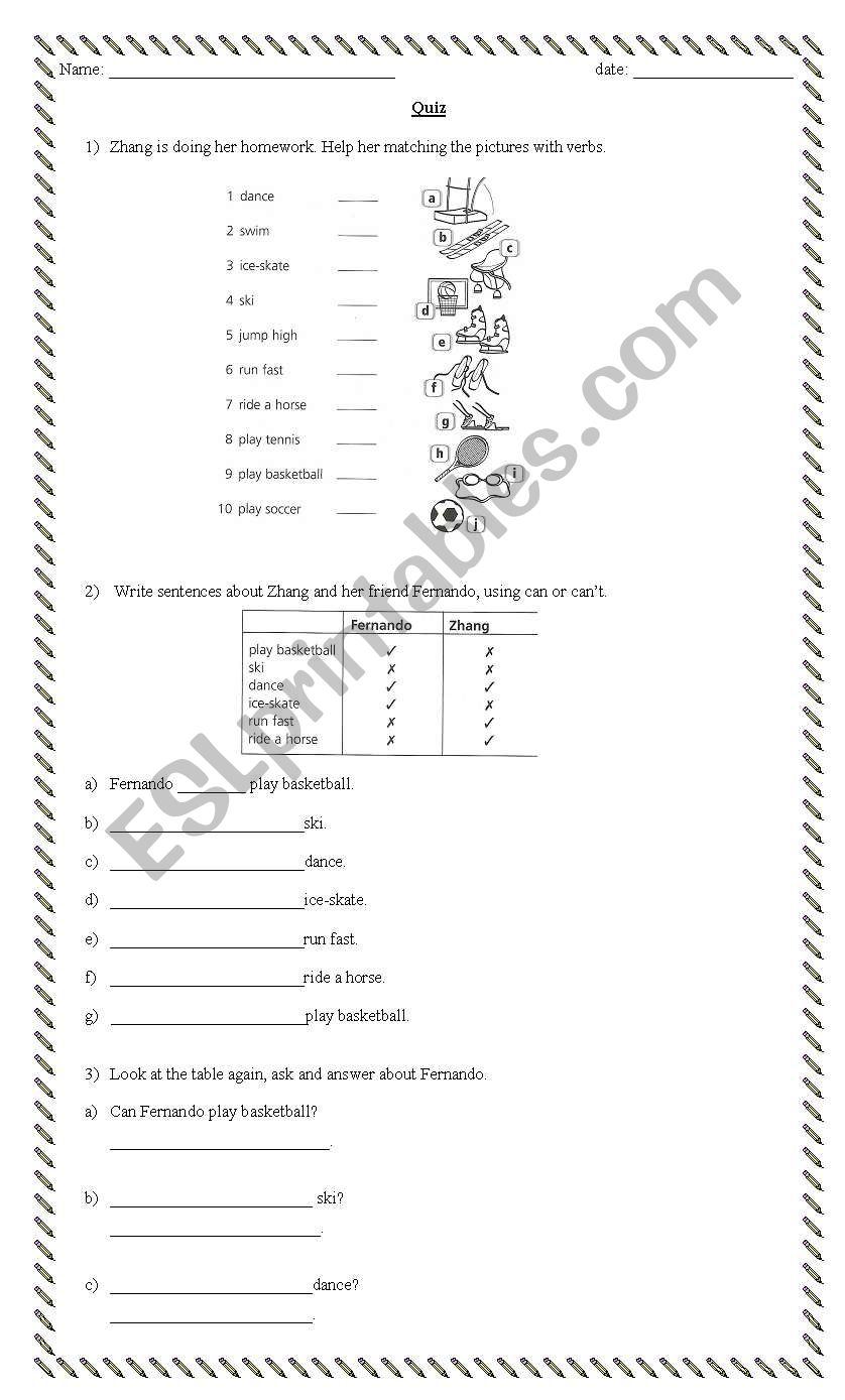 QUIZ - CAN worksheet