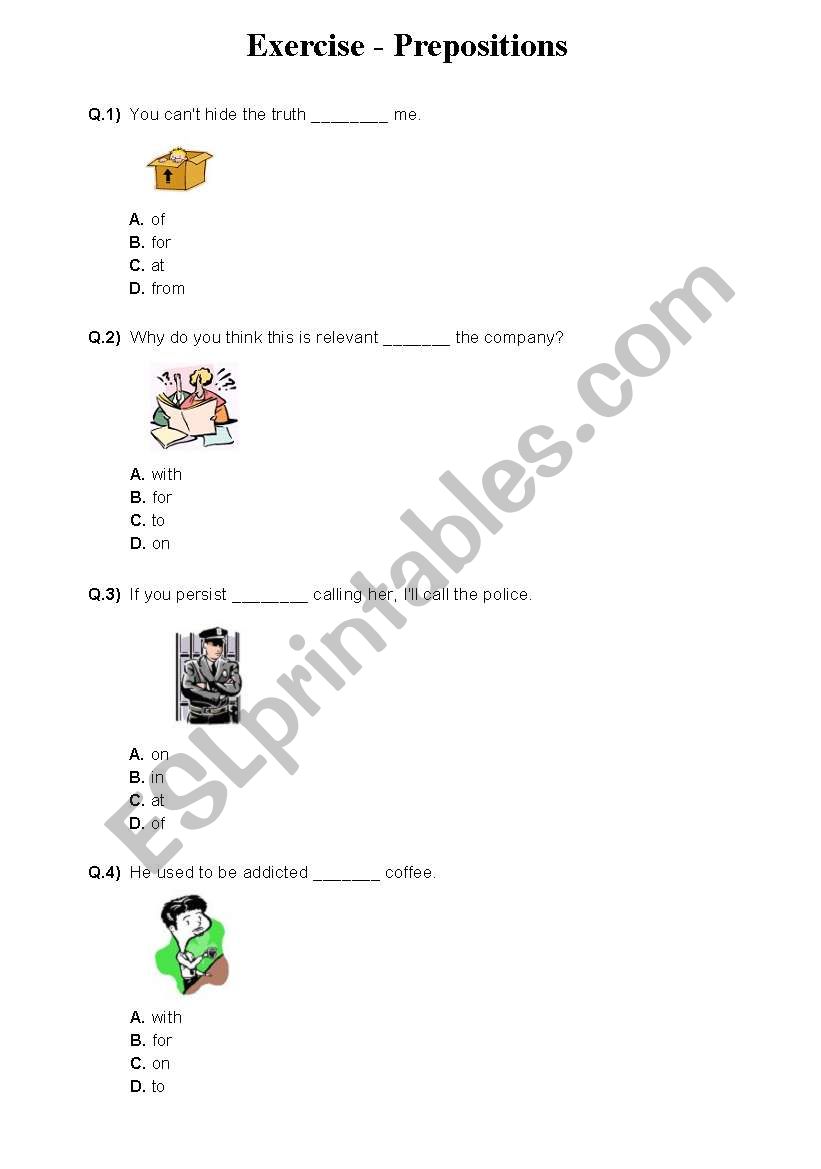 Exercise- Prepositions worksheet