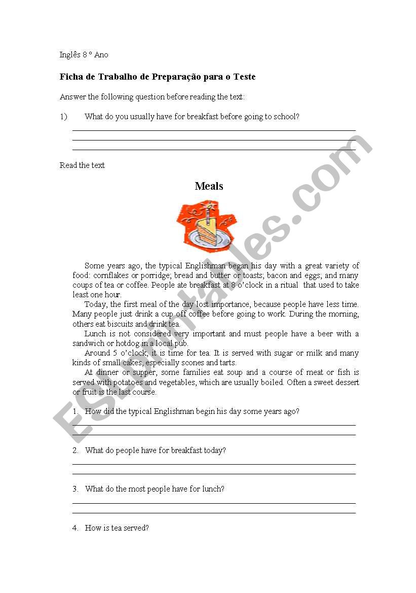 Meals worksheet