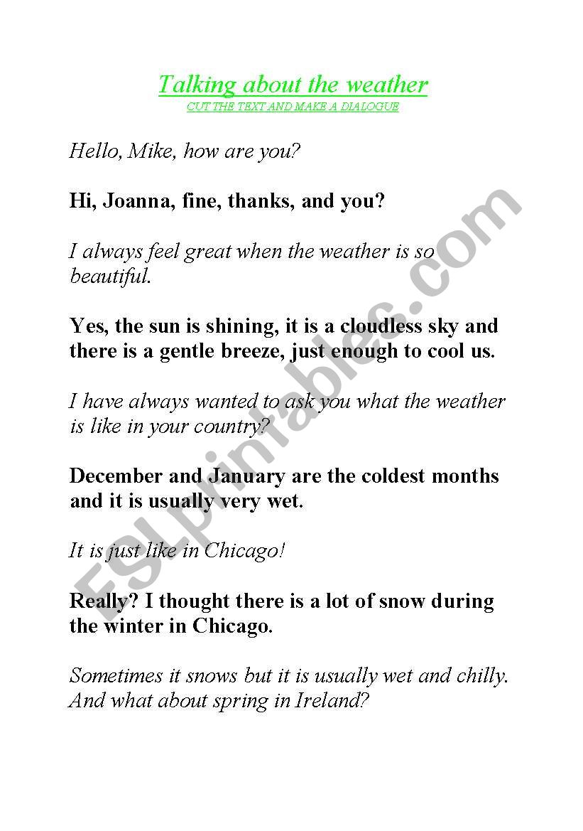 Talking about the weather worksheet