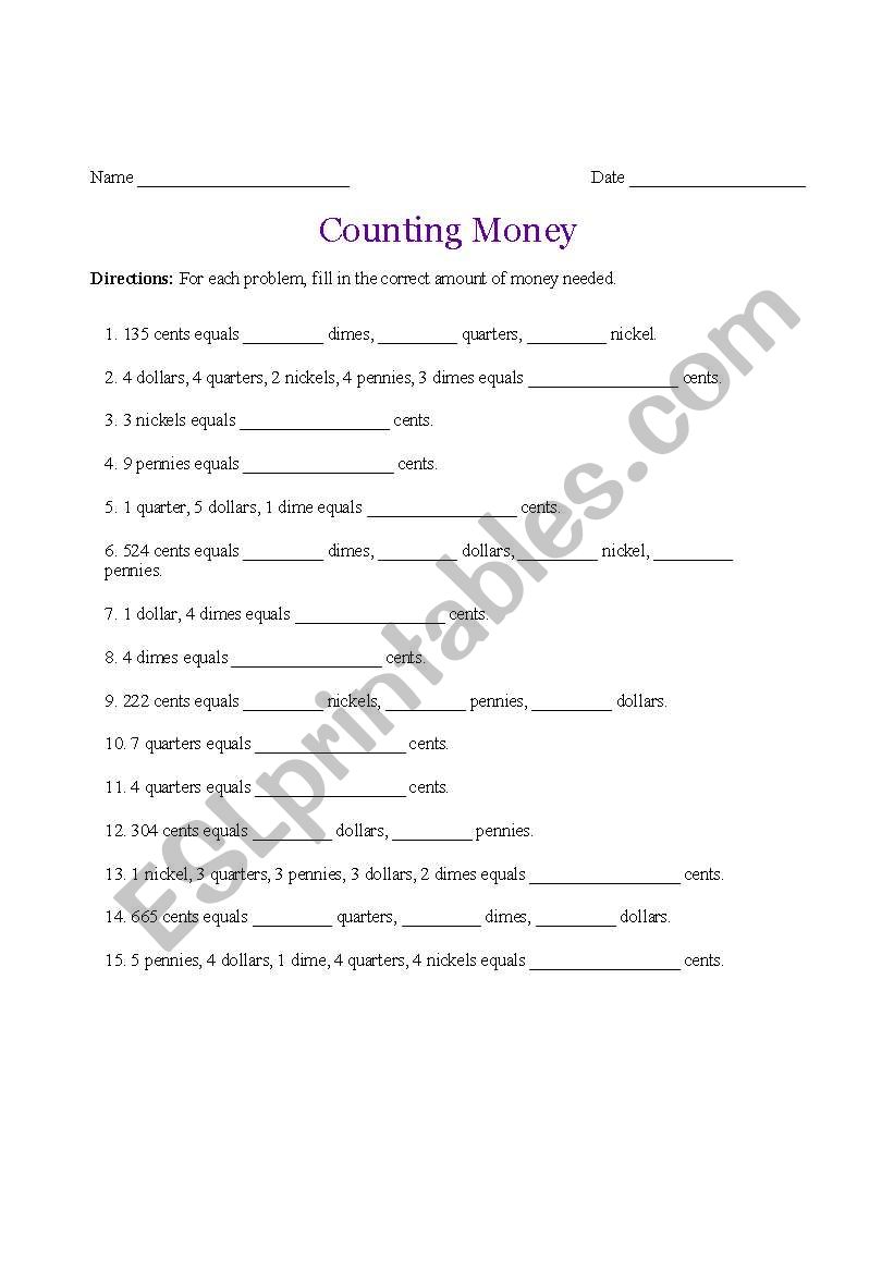 Counting Money worksheet