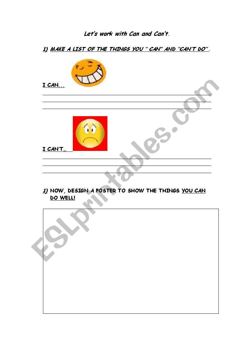Exercise about Can and Cant worksheet
