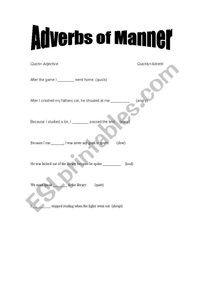 Adverbs of Manner worksheet