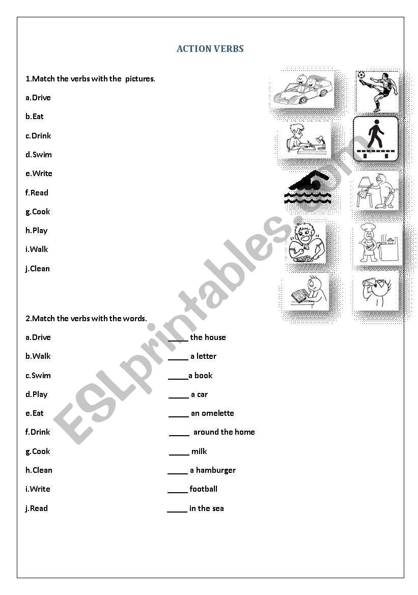 English Worksheets Action Verbs For Elementary Students